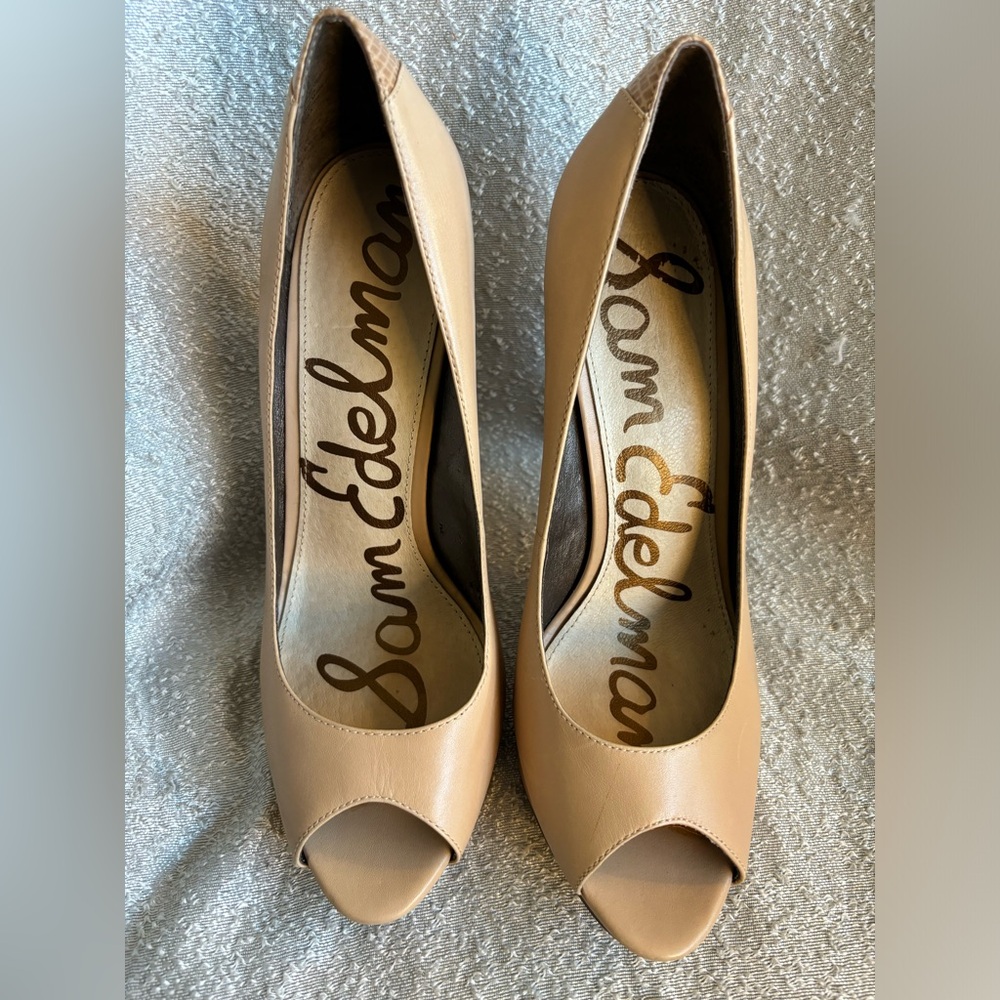Sam Edelman Ella Platform Peep Toe 5" Pump Leather Nude size 10 - Picture 7 of 10